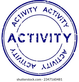 Grunge blue activity word round rubber seal stamp on white background