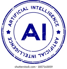 Grunge blue AI (abbreviation of Artificial intelligence) word round rubber seal stamp on white background