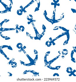 grunge blue anchors on white seamless background