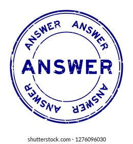 Grunge blue answer word round rubber seal stamp on white background