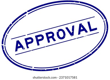 Grunge blue approval word oval rubber seal stamp on white background