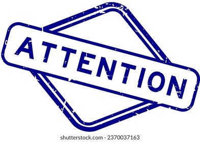 Grunge blue attention word rubber seal stamp on white background