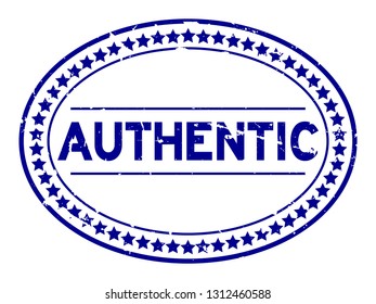 Grunge blue authentic oval rubber seal stamp on white background
