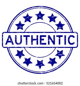 Grunge blue authentic with star icon round rubber stamp
