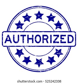 Grunge blue authorized round shape rubber stamp