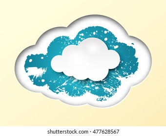 Grunge blue background with shiny paper cloud on it