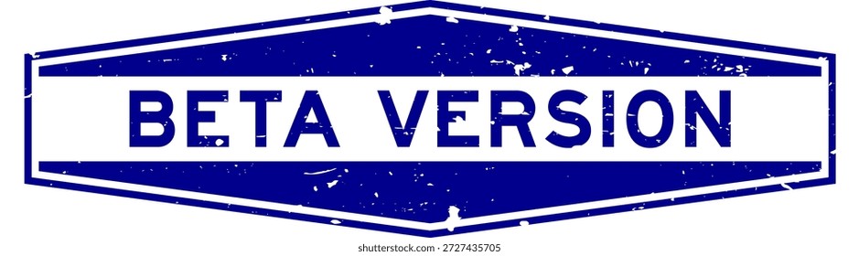 farbige blaue Beta-Version Wort Sechseck-Stempel aus Gummi auf weißem Hintergrund