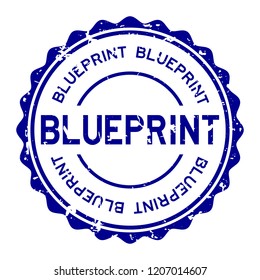 Grunge blue blueprint word round rubber seal stamp on white background