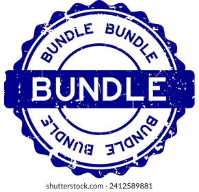 Grunge blue bundle word round rubber seal stamp on white background