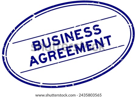 Grunge blue business agreement word oval rubber seal stamp on white background