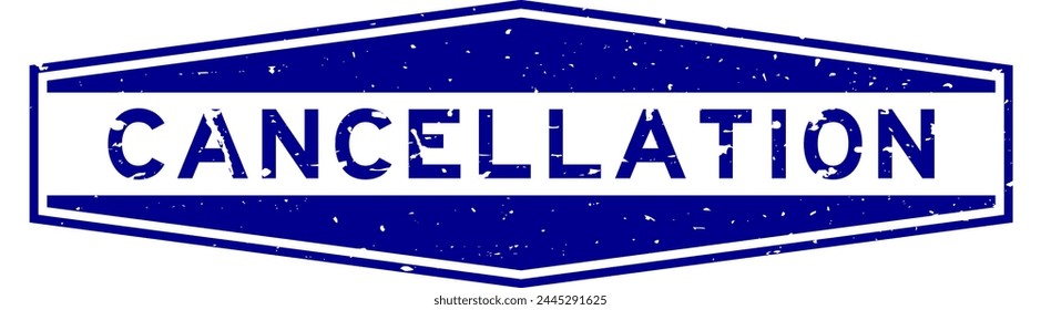 Grunge blue cancellation word hexagon rubber seal stamp on white background