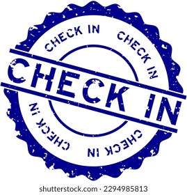 Grunge blue check in word round rubber seal stamp on white background