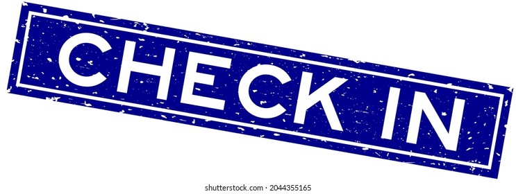 Grunge blue check in word square rubber seal stamp on white background