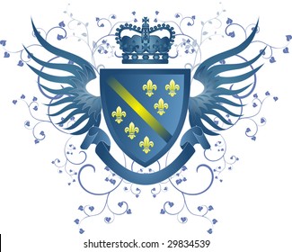  Grunge blue coat of arms with Fleur-de-lis