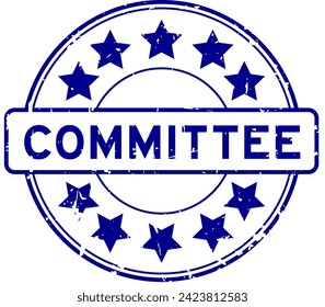 Grunge blue committee word round rubber seal stamp on white background