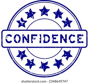 Grunge blue confidence word with star icon round rubber seal stamp on white background