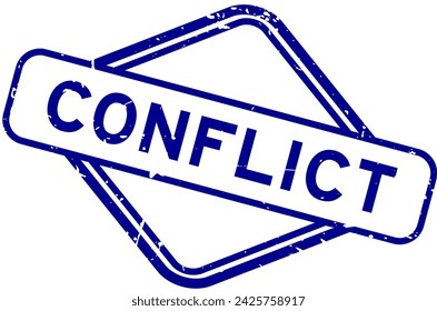 Sello de sello de goma de palabra de conflicto azul grunge sobre fondo blanco