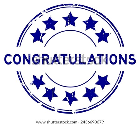 Grunge blue congratulations word round rubber seal stamp on white background