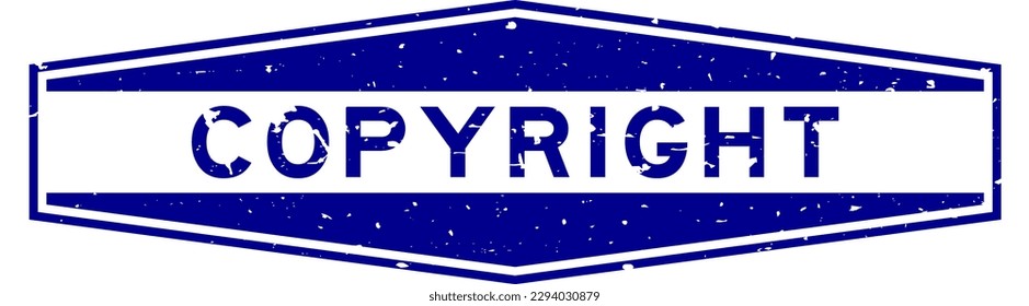 Grunge blue copyright word hexagon rubber seal stamp on white background