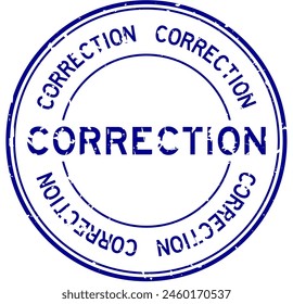 Grunge blue correction word round rubber seal stamp on white background