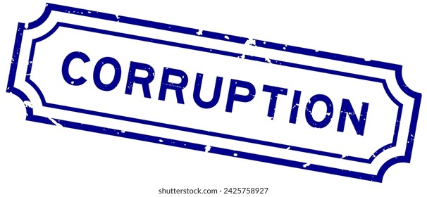 Grunge azul corrupción palabra sello de goma sello sobre fondo blanco