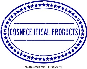 Grunge blue cosmeceutical word rubber seal stamp on white background