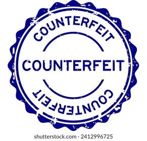 Grunge blue counterfeit word round rubber seal stamp on white background