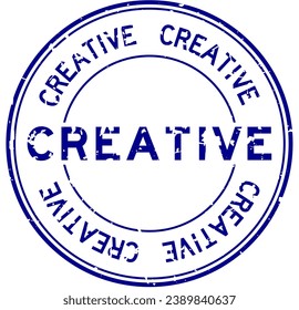 Grunge blue creative word round rubber seal stamp on white background