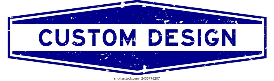 Grunge blue custom design word hexagon rubber seal stamp on white background