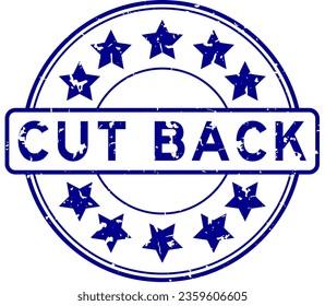 Grunge blue cut back word with star icon round rubber seal stamp on white background