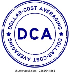 Grunge blue DCA Dollar-cost averaging word round rubber seal stamp on white background