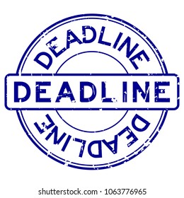 Grunge blue deadline round rubber seal stamp on white background