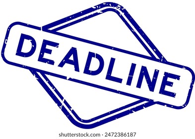 Grunge blue deadline word rubber seal stamp on white background