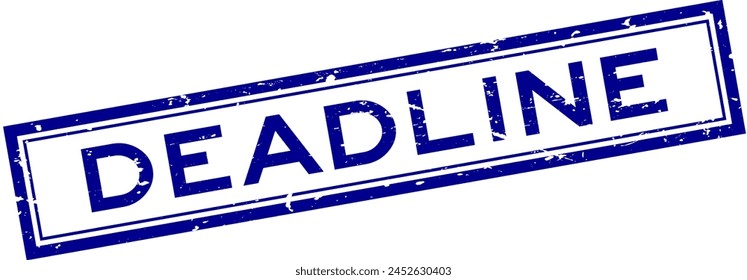 Grunge blue deadline word square rubber stamp in white background