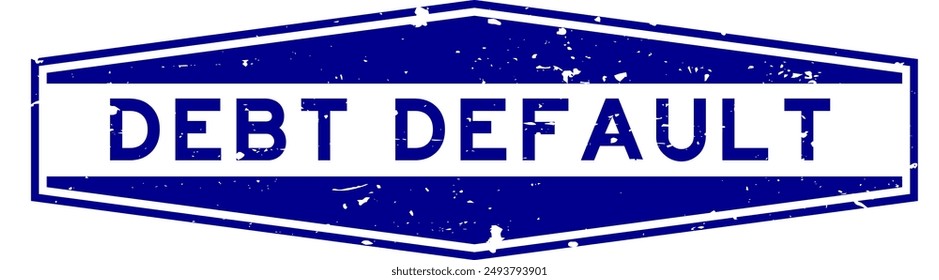 Grunge blue debt default word hexagon rubber seal stamp on white background