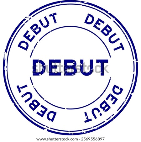 Grunge blue debut word round rubber seal stamp on white background