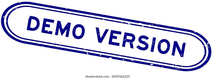 Grunge blue demo version word rubber seal stamp on white background