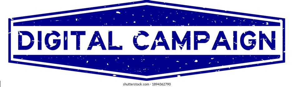Grunge blue digital campaign word hexagon rubber seal stamp on white background