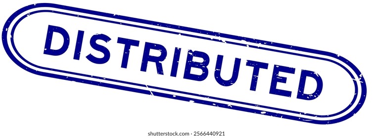 Grunge blue distributed word rubber seal stamp on white background
