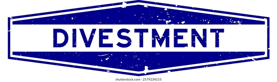 Grunge blue divestment word hexagon rubber seal stamp on white background