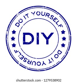 Grunge blue DIY word (Abbreviation of Do it yourself) round rubber seal stamp on white background