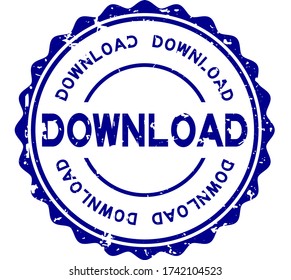 Grunge blue download word round rubber seal stamp on white background