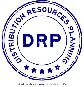 Grunge blue DRP Distribution resource planning word round rubber seal stamp on white background