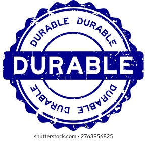 Grunge blue durable word round seal stamp on white background