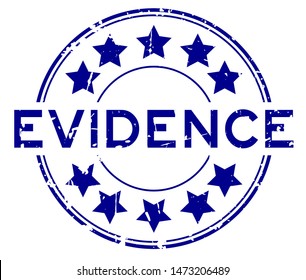 Grunge Blue Evidence Word With Star Icon Round Rubber Seal Stamp On White Background