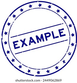 Grunge blue example word round rubber seal stamp on white background