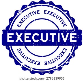 Grunge blue executive word round seal stamp on white background