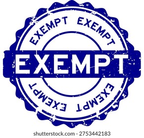 Grunge blue exempt word round seal stamp on white background