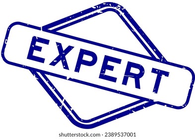 Grunge blue expert word rubber seal stamp on white background