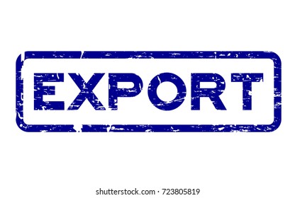 Grunge blue export square rubber seal stamp on white background